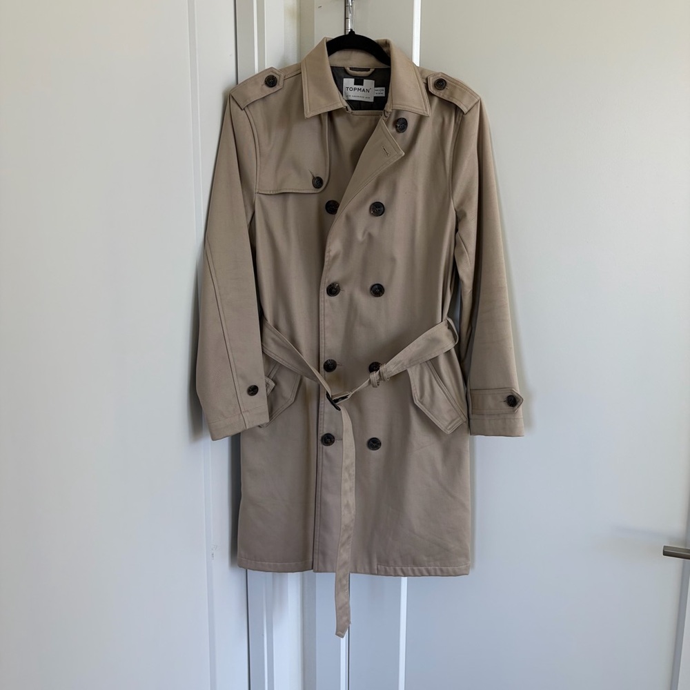 Topman Men’s Classic Double-Breasted Trench Coat in Tan